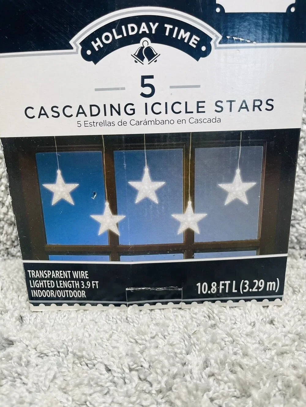 Holiday Time 5 Cascading Icicle Stars Transparent Wire Indoor Outdoor Use